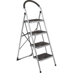 Trapladder Staal KING 4 Brede Treden - Zilver/zwart